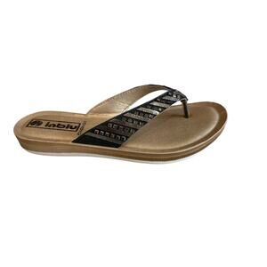 inblu Cushioned Comfort Thong Sandals Black Silver 37